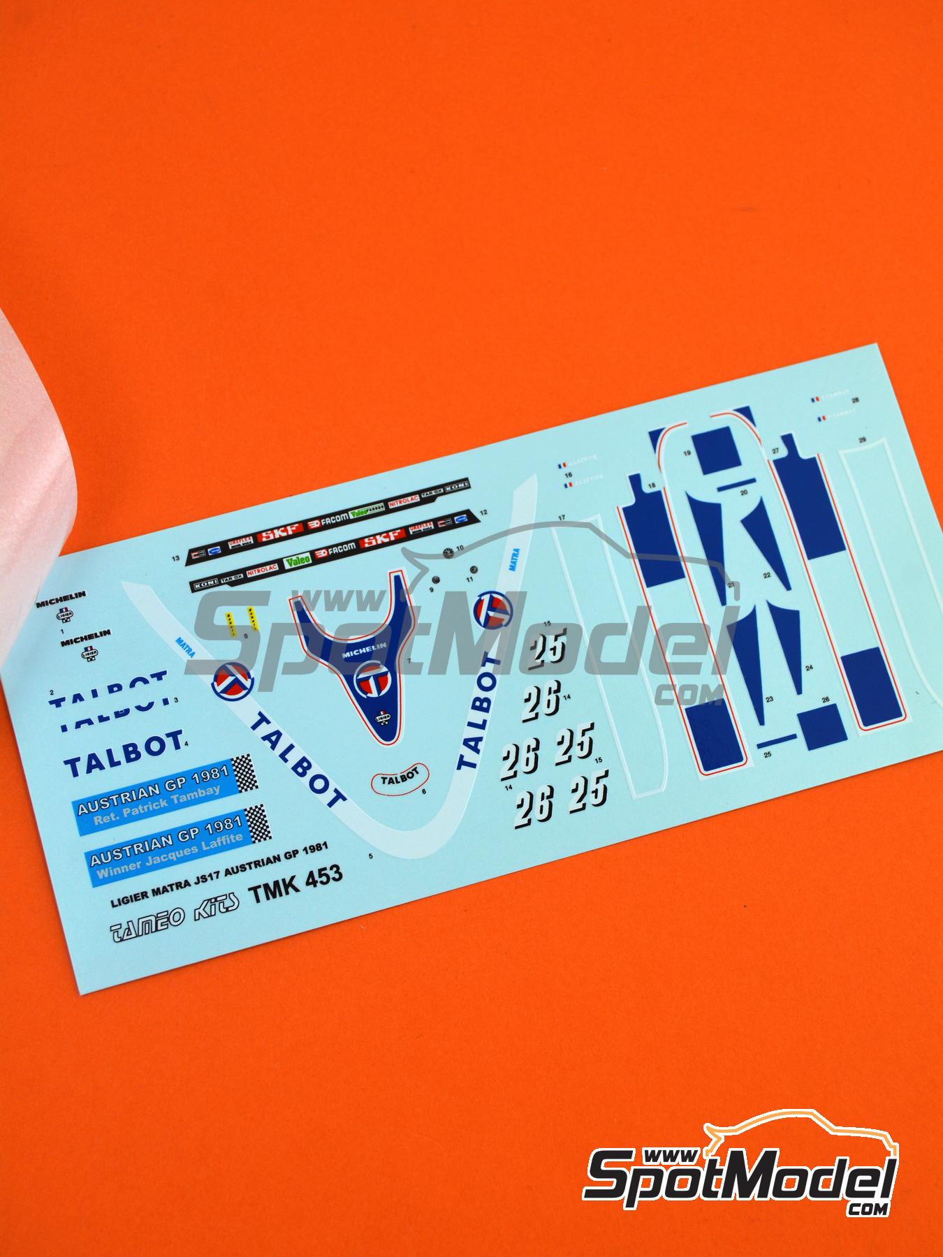 tamayamoページ Tameo Kits DK453: Marking / livery 1/43 scale - Ligier Matra JS17